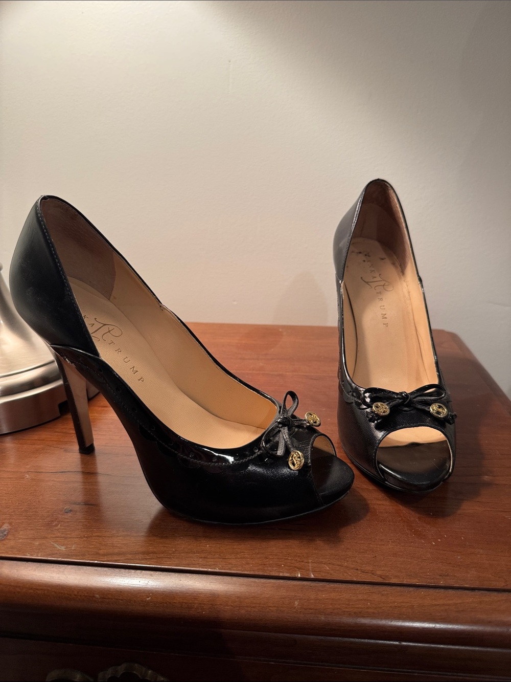 Black Peep-Toe High Heels with Bow Accents